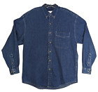 Eddie Bauer Denim Shirt Mens M Blue Collar Long Sleeve Button Up Heavy Cotton