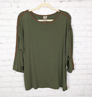 Chico's Blouse Womens Size 2 Green Rayon Blend Stretch 3/4 Sleeve Top
