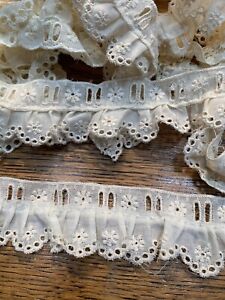 3 yd ~ Vintage  1 1/2 inch Cream Gathered Embroidered eyelet  Lace Trim