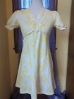 Vintage 70's Yellow Floral Puff Sleeve Polyester Babydoll Mini Dress Size Small