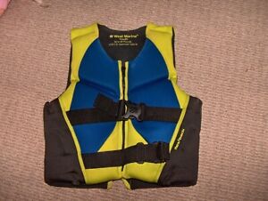 West Marine Youth Flex Back Life Jacket Vest Flotation 50-90 lbs yellow blue