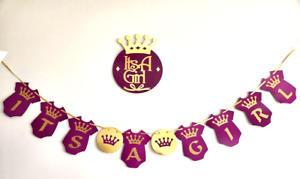 Baby Shower  Banner | It's A Girl Princess Banner - Purple & Gold, 6.5