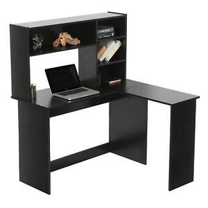 Ivinta Wooden L-Shaped Computer Desk with Hutch Modern Corner Gaming Desk