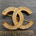 CHANEL Gold Plated CC Logos Diamond Vintage Pin Brooch #523c Rise-on