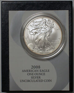 2008 W $1 BURNISHED UNITED STATES AMERICAN SILVER EAGLE COIN OGP & COA