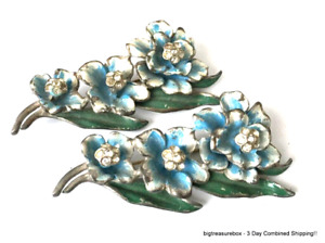 Vtg ANTIQUE Brooch Pin Art Deco Enamel Rhinestone Flower Silver tone Jewelry lot