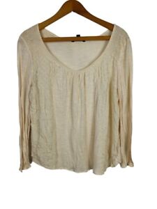 American Eagle Outfitters Long Sleeve Top Beige Cream Embroidered Size Large L