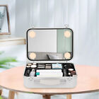 Portable Cosmetic Organizer Box Travel Makeup Train Case With LED Light + Mirror