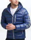 New Mens Guess Navy Logo Sleeve Hooded Puffer Jacket Size XL MSRP $225