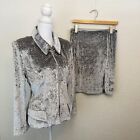 Vintage Janine Womens 2 Piece Blazer & Skirt Silver Full Zip Italy Fabric Large