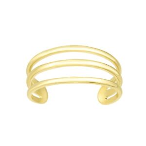 3D Adjustable Triple Band Bypass Toe Ring Solid Real 14K Yellow Gold