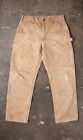 Carhartt Double Knee Made in USA Canvas Tan Beige Brown Pants 34x31