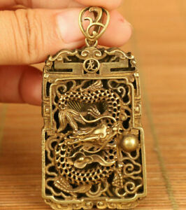 chinese old bronze Hand carving dragon statue netsuke pendant gift Amulets