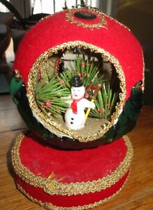 Vintage Christmas Round Rotating Music Box Jingle Bells Santa Snowman