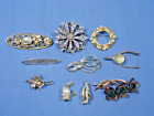 Lot Of 10 Estate Vintage Rhinestone Stones Faux Pearls Brooch Pins