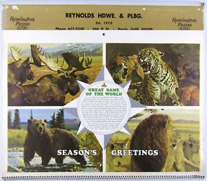 Vtg 1970 Remington Reynolds Local Hardware Perris CA Wall Calendar Big Game Hunt