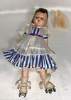 1950s Vintage Doll w/ Roller Skates & Sleep Eyes. Blue and White Petticoat Dress