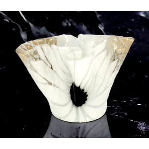 Sydenstricker Fused Art Glass Handkerchief Vase White Brown Black Orig Label