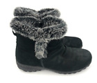 Khombu Lisa Boots Size 7 All Weather Black Suede Leather Faux Fur Winter Ankle