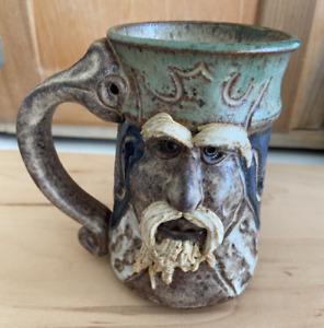 New ListingVintage Face Pottery Mug Cup King Crown Man Folk Art Coffee