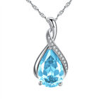 925 Sterling Silver Her Simulated Aquamarine Pendant Necklace Birthstone Jewelry