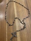 KING BABY STERLING SILVER SKULL ROSES & CROSS ROSARY NECKLACE