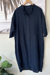 ELEMENTE CLEMENTE Navy Linen Relaxed Dress With Pockets Size 11 Fit 14-18