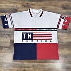 Tommy Hilfiger Polo Shirt Mens 2XL White Colorblock Flag Spell Out Vintage USA