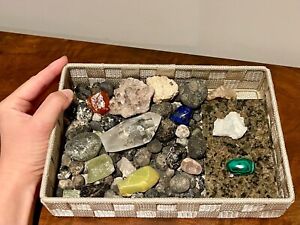 Mineral Collection Lot of Apache Tears, Quartz Crystal, Calcite, Lapis, 3 Lbs