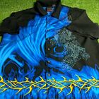 C-Two Dragon Tribal Flames Tattoo Wave Short Sleeve Button Shirt Size Mens XL