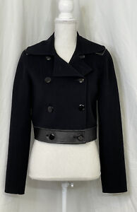 DANA BUCHMAN Women's Size 6 Black Moto Wool Leather Trim Cropped Coat Jacket
