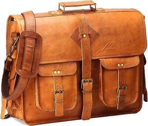 Men's Genuine Brown Vintage Leather Messenger Shoulder Laptop Bag Briefcase