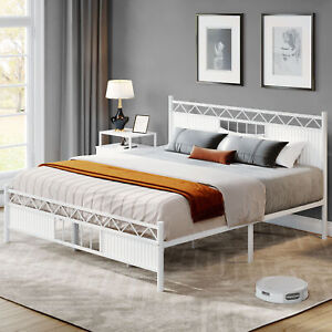 Twin/Full/Queen/King Size Metal Bed Frame Platform with High Headboard Footboard