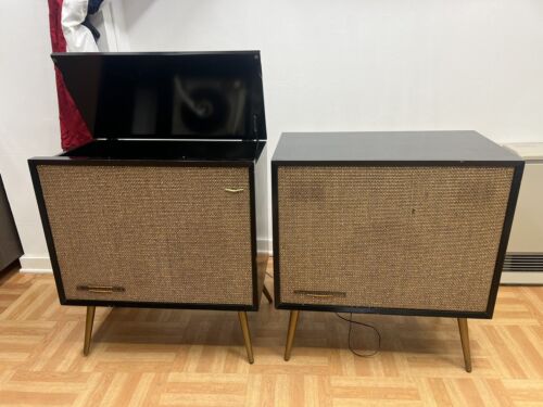 Mid Century Modern RECORD PLAYER CONSOLE PAIR cabinet stereo vintage RCA SHP AMP