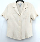Sag Harbor Blouse Womens Size 14 Beige Collared Short Sleeve Button Up Top