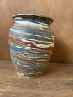 Swirl Pottery Vase Vintage 4.5” Tall. Blue Tan Brown, Gorgeous Art