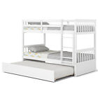 Twin Over Twin Bunk Bed with Twin Trundle Solid Wood Frame White