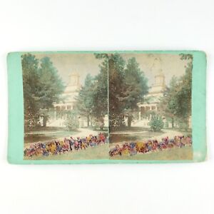 Unknown Mystery Tinted Building Stereoview c1870 Garden Flowers Trees Card A2252