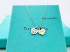 Return To Tiffany & Co Silver Rose Gold Double Mini Heart Pendant Necklace w Box