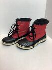 Sorel Tivoli Red Diamond Quilted Faux Fur Lined Snow Boots waterproof- size 8