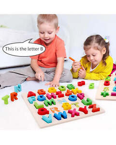 New -- Baby Kids Learning Toys Wooden Alphabet Number Puzzle ABC Letters Board