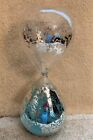 Vintage MCM Hourglass Timer Turquoise Sand White & Gold Trim Clear Glass 8.5 In.