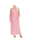 RACHEL ROY Womens Pink Striped Sleeveless Maxi Sheath Dress Plus Size: 0X
