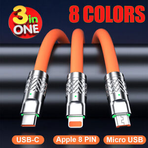 3in1 Super Fast Charging Data Cable Bold Charge Line Micro USB C 8PIN for iPhone