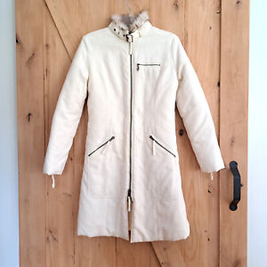 Free People Quilted Parka Coat Jacket Ivory XS Winter Fur Trim Long Cream White