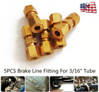 (Usa) 5X Straight Brass Brake Line Compression Fitting Unions For 3/16