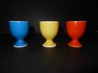 Lot of 3 Vintage Japan Egg Cups Solid Colors Blue Yellow Orange