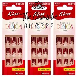 KISS Medium Length Shiny Plum V French Manicure Glue-On Nails DGDN10 x 3 Pks!