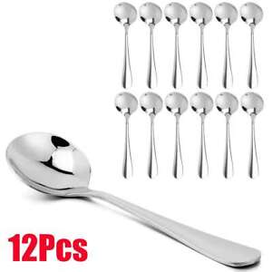 12 Pack Soup Spoons Round Stainless Steel Bouillon Spoon Table Serving Cooking