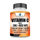 Vitamin C 2000mg, Zinc 40mg, Rose Hips 50mg Per Serving, Immune Support, NON GMO
